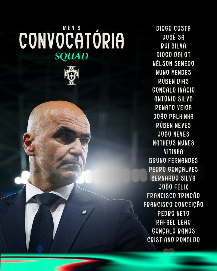 葡萄牙10月份名单：C罗领衔，菲利克斯、B费、莱奥入选坎塞洛伤缺